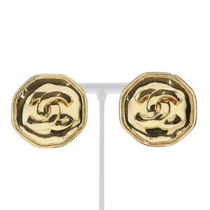 CHANEL Authentic Gold Logo Earrings